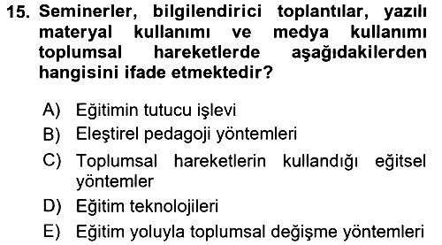 Yeni Toplumsal Hareketler 2017-2018 Dönem Sonu Sınavı - 15. soru