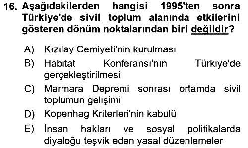 Yeni Toplumsal Hareketler 2017-2018 Dönem Sonu Sınavı - 16. soru