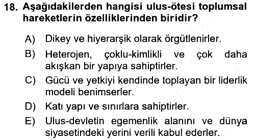 Yeni Toplumsal Hareketler 2017-2018 Dönem Sonu Sınavı - 18. soru