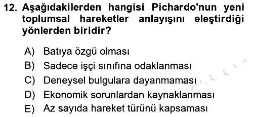 Yeni Toplumsal Hareketler 2021-2022 Dönem Sonu Sınavı - 12. soru