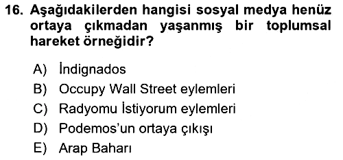 Yeni Toplumsal Hareketler 2022-2023 Dönem Sonu Sınavı - 16. soru