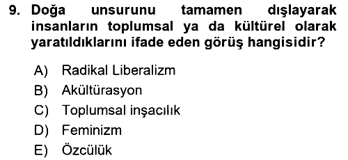Yeni Toplumsal Hareketler 2024-2025 Dönem Sonu Sınavı - 9. soru