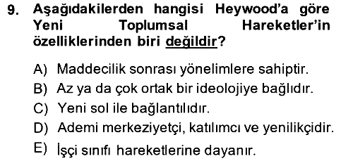Yeni Toplumsal Hareketler 2014-2015 Tek Ders Sınavı - 9. soru