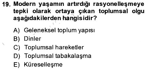Yeni Toplumsal Hareketler 2014-2015 Tek Ders Sınavı - 19. soru