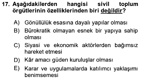 Yeni Toplumsal Hareketler 2021-2022 Yaz Okulu Sınavı - 17. soru