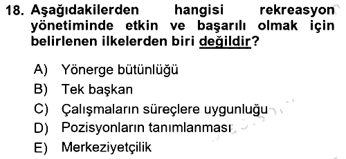 Boş Zaman ve Rekreasyon Yönetimi 2020-2021 Yaz Okulu Sınavı - 18. soru