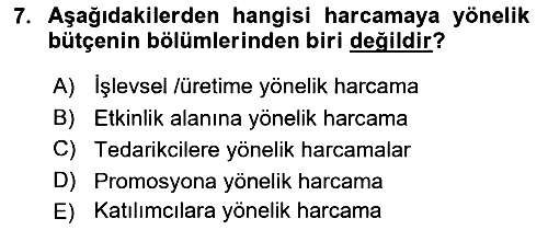 Etkinlik Yönetimi 2021-2022 Dönem Sonu Sınavı - 7. soru