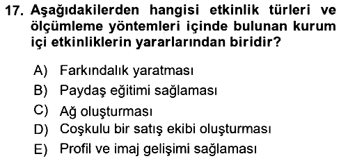 Etkinlik Yönetimi 2015-2016 Tek Ders Sınavı - 17. soru