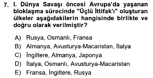 Birinci Dünya Savaşı’nda Türk Cepheleri 2024-2025 Ara Sınav - 7. soru