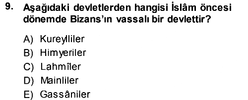 Bizans Tarihi 2013-2014 Ara Sınav - 9. soru
