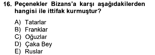 Bizans Tarihi 2014-2015 Ara Sınav - 16. soru
