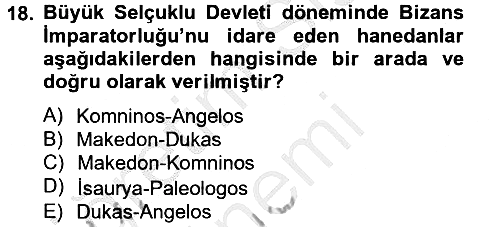 Bizans Tarihi 2014-2015 Ara Sınav - 18. soru