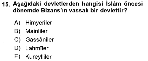 Bizans Tarihi 2015-2016 Ara Sınav - 15. soru