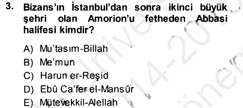 Bizans Tarihi 2014-2015 Dönem Sonu Sınavı - 3. soru