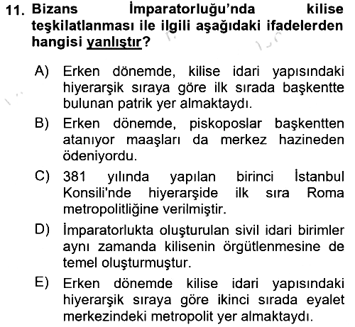 Bizans Tarihi 2015-2016 Dönem Sonu Sınavı - 11. soru