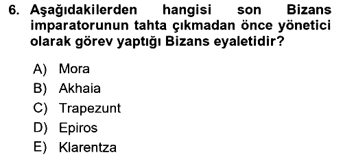 Bizans Tarihi 2023-2024 Dönem Sonu Sınavı - 6. soru