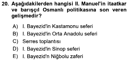 Bizans Tarihi 2023-2024 Yaz Okulu Sınavı - 20. soru