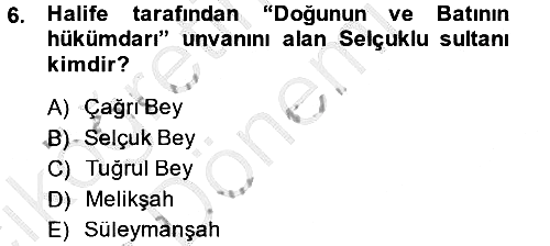 Büyük Selçuklu Tarihi 2014-2015 Ara Sınav - 6. soru