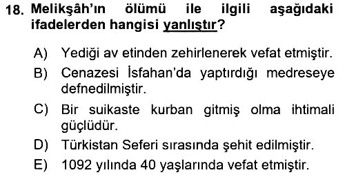 Büyük Selçuklu Tarihi 2015-2016 Ara Sınav - 18. soru