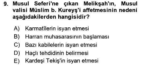 Büyük Selçuklu Tarihi 2016-2017 Ara Sınav - 9. soru