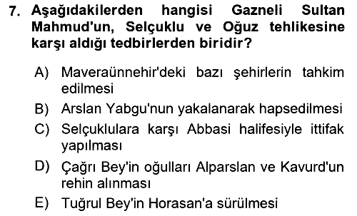 Büyük Selçuklu Tarihi 2017-2018 Ara Sınav - 7. soru