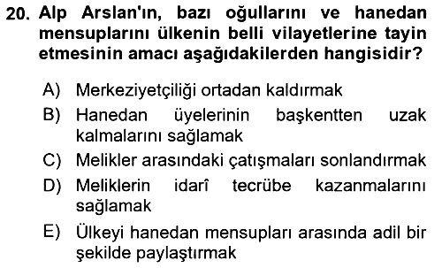 Büyük Selçuklu Tarihi 2017-2018 Ara Sınav - 20. soru