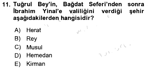 Büyük Selçuklu Tarihi 2023-2024 Ara Sınav - 11. soru