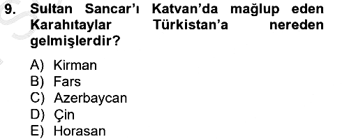 Büyük Selçuklu Tarihi 2012-2013 Dönem Sonu Sınavı - 9. soru