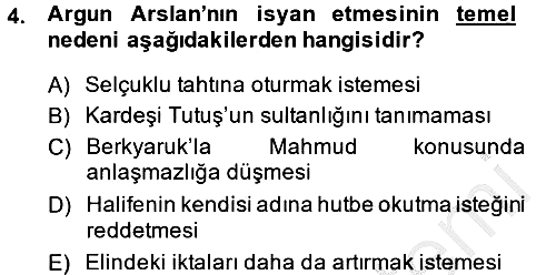 Büyük Selçuklu Tarihi 2013-2014 Dönem Sonu Sınavı - 4. soru