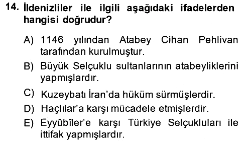 Büyük Selçuklu Tarihi 2013-2014 Dönem Sonu Sınavı - 14. soru