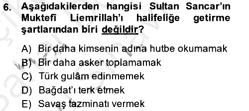 Büyük Selçuklu Tarihi 2014-2015 Dönem Sonu Sınavı - 6. soru