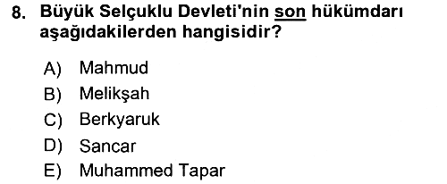 Büyük Selçuklu Tarihi 2015-2016 Dönem Sonu Sınavı - 8. soru