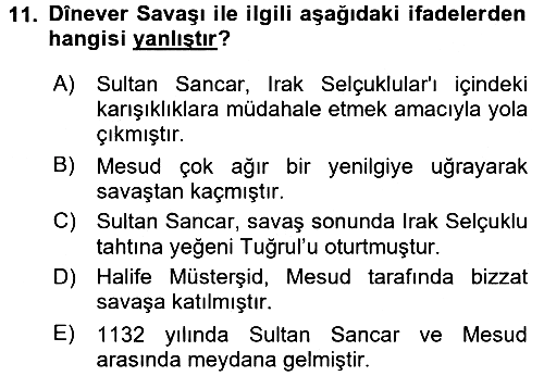 Büyük Selçuklu Tarihi 2015-2016 Dönem Sonu Sınavı - 11. soru