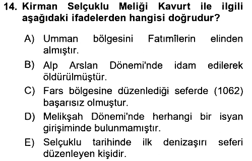 Büyük Selçuklu Tarihi 2016-2017 Dönem Sonu Sınavı - 14. soru