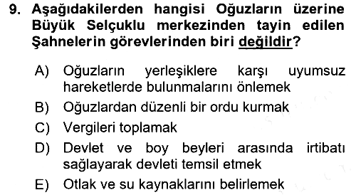 Büyük Selçuklu Tarihi 2017-2018 Dönem Sonu Sınavı - 9. soru
