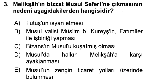 Büyük Selçuklu Tarihi 2018-2019 Dönem Sonu Sınavı - 3. soru