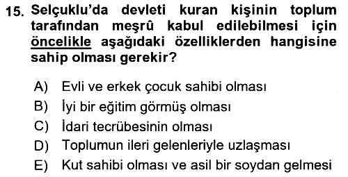 Büyük Selçuklu Tarihi 2018-2019 Dönem Sonu Sınavı - 15. soru
