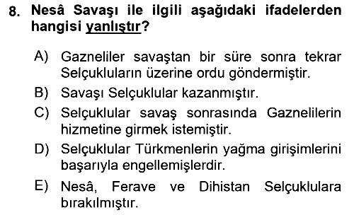 Büyük Selçuklu Tarihi 2021-2022 Dönem Sonu Sınavı - 8. soru