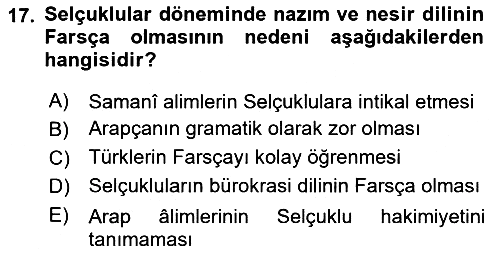 Büyük Selçuklu Tarihi 2021-2022 Dönem Sonu Sınavı - 17. soru