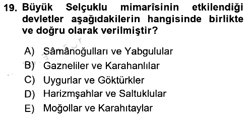 Büyük Selçuklu Tarihi 2021-2022 Dönem Sonu Sınavı - 19. soru