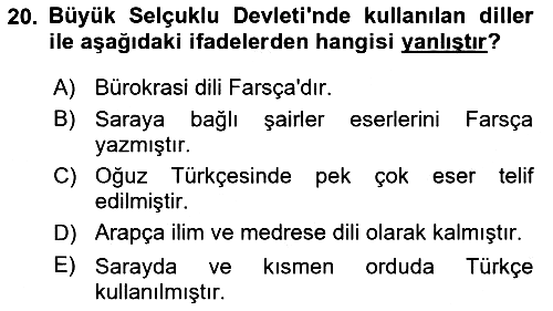 Büyük Selçuklu Tarihi 2023-2024 Dönem Sonu Sınavı - 20. soru