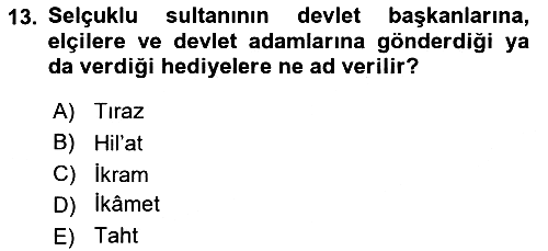 Büyük Selçuklu Tarihi 2024-2025 Dönem Sonu Sınavı - 13. soru