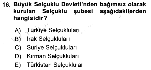 Büyük Selçuklu Tarihi 2022-2023 Yaz Okulu Sınavı - 16. soru