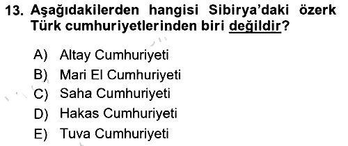 Çağdaş Türk Dünyası 2018-2019 3 Ders Sınavı - 13. soru