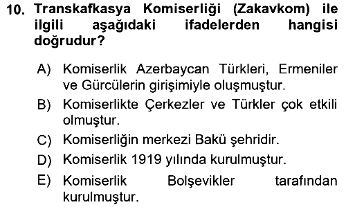 Çağdaş Türk Dünyası 2015-2016 Ara Sınav - 10. soru