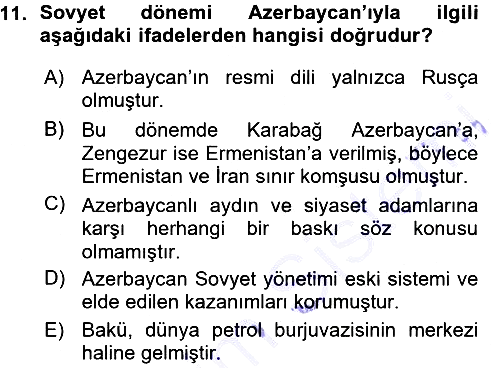 Çağdaş Türk Dünyası 2015-2016 Ara Sınav - 11. soru