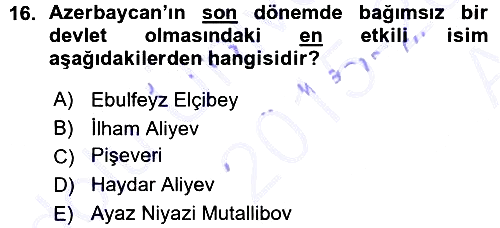 Çağdaş Türk Dünyası 2015-2016 Ara Sınav - 16. soru
