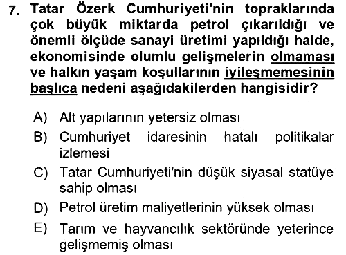 Çağdaş Türk Dünyası 2016-2017 Ara Sınav - 7. soru