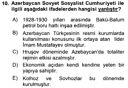 Çağdaş Türk Dünyası 2016-2017 Ara Sınav - 10. soru