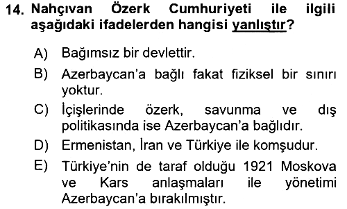 Çağdaş Türk Dünyası 2016-2017 Ara Sınav - 14. soru